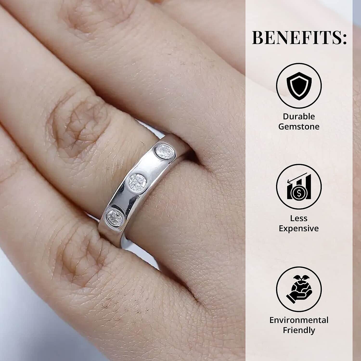 Moissanite 0.90 ctw Band Ring, Platinum Over Sterling Silver Ring, Moissanite Jewelry, Flush Set Ring (Size 10)