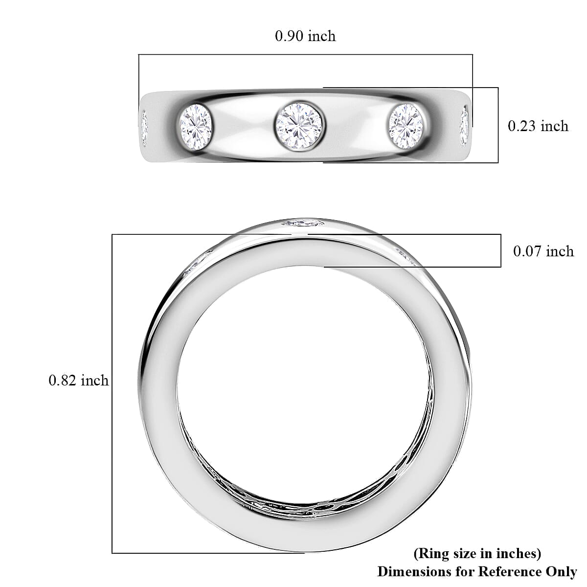 Moissanite 0.90 ctw Band Ring, Platinum Over Sterling Silver Ring, Moissanite Jewelry, Flush Set Ring (Size 10)