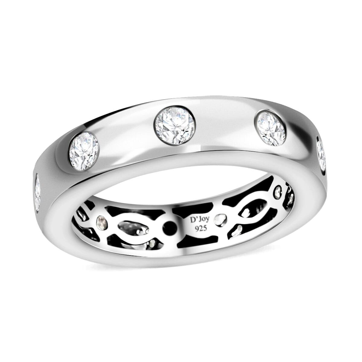 Moissanite 0.90 ctw Band Ring, Platinum Over Sterling Silver Ring, Moissanite Jewelry, Flush Set Ring (Size 9) image number 0