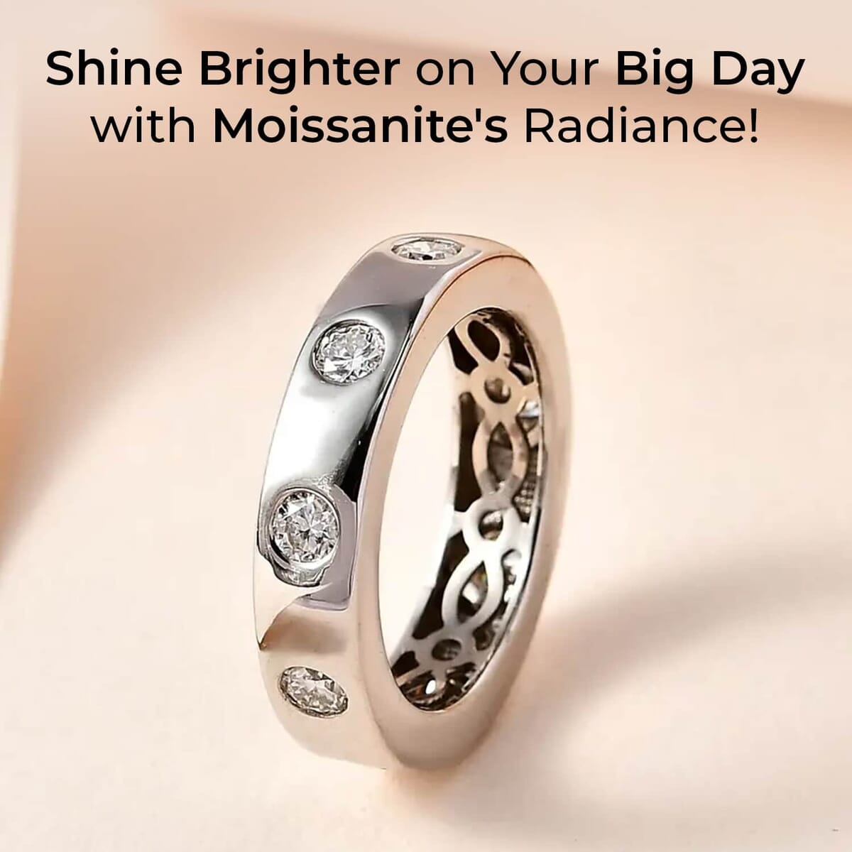 Moissanite 0.90 ctw Band Ring, Platinum Over Sterling Silver Ring, Moissanite Jewelry, Flush Set Ring (Size 9) image number 1