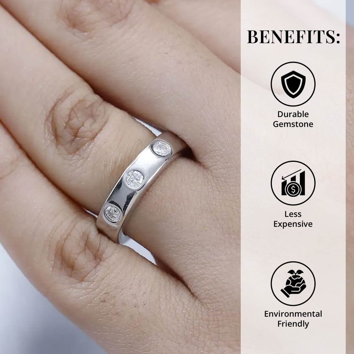 Moissanite 0.90 ctw Band Ring, Platinum Over Sterling Silver Ring, Moissanite Jewelry, Flush Set Ring (Size 9) image number 3