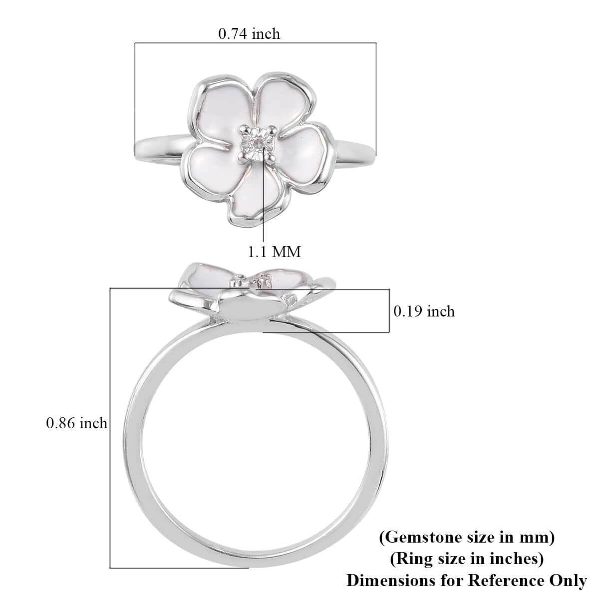 Diamond and Enameled Accent Floral Ring in Platinum Over Sterling Silver (Size 10.0) image number 5