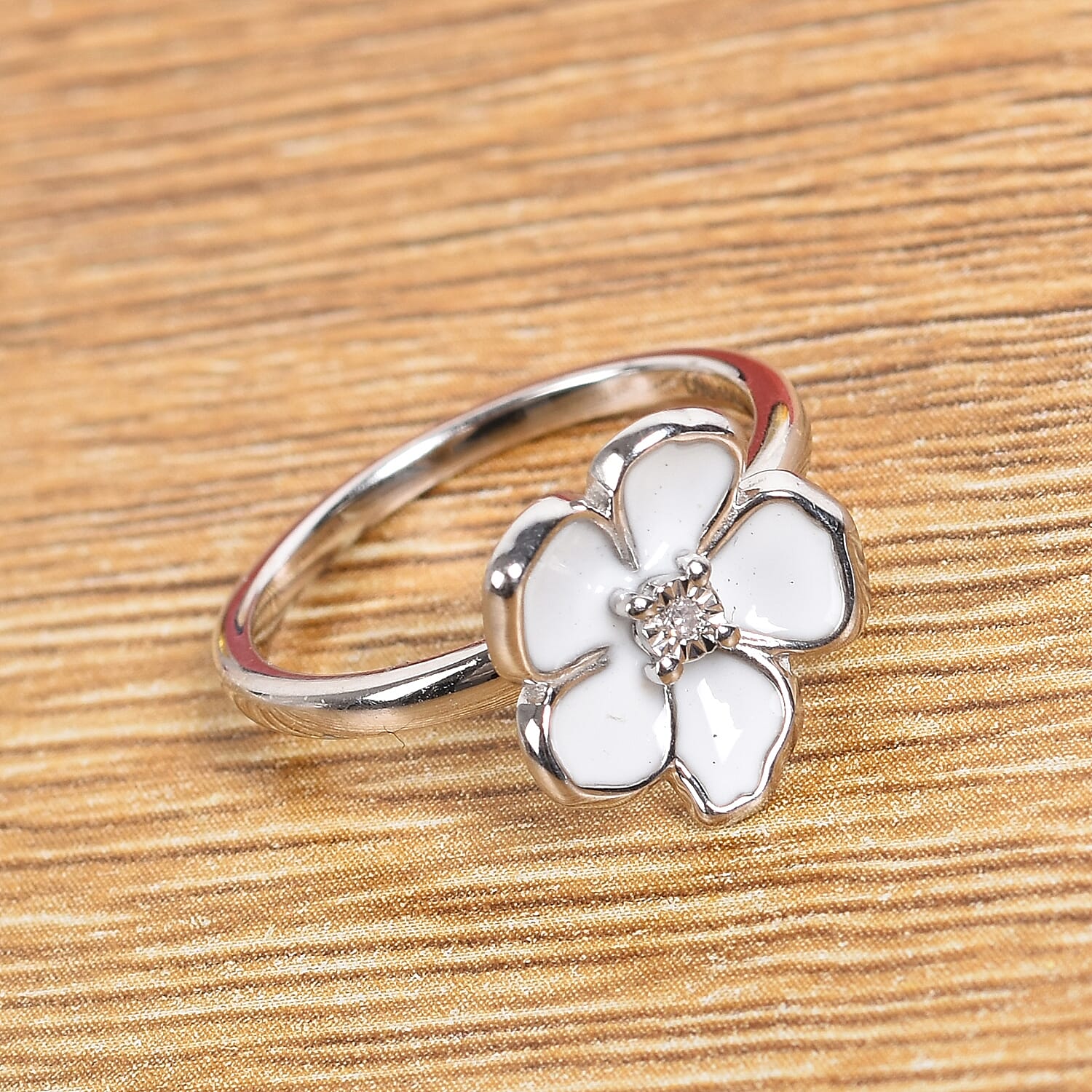 Diamond Accent Floral Ring in Platinum Over Sterling Silver (Size 5.0)