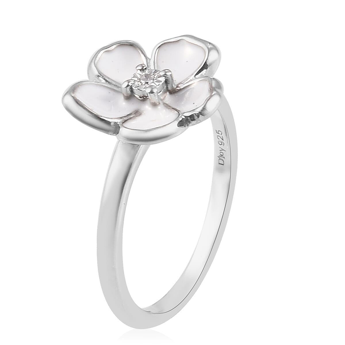 Diamond Accent Floral Ring in Platinum Over Sterling Silver (Size 5.0)