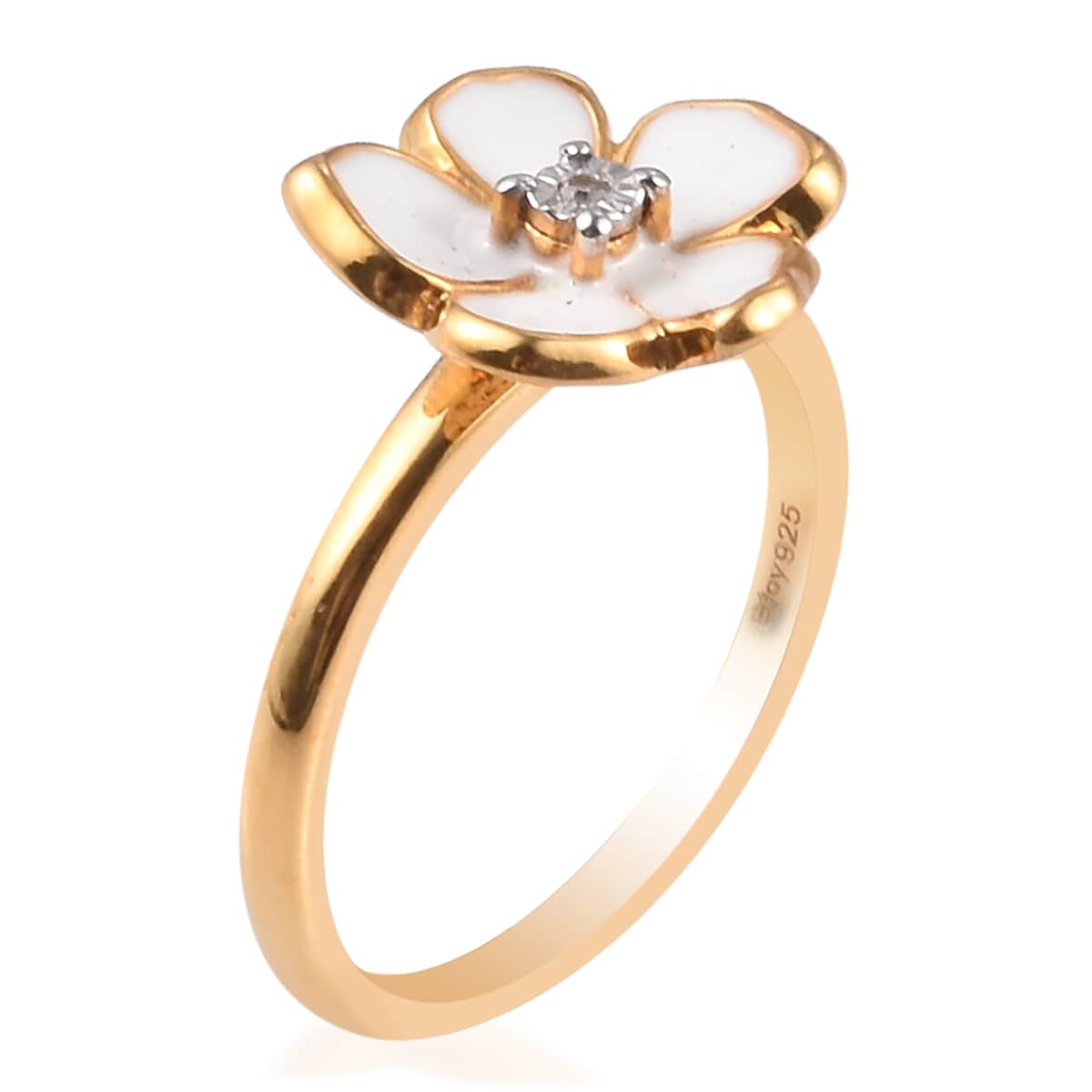 Diamond and Enameled Accent Floral Ring in 14K Yellow Gold Over Sterling Silver (Size 11.0) image number 3