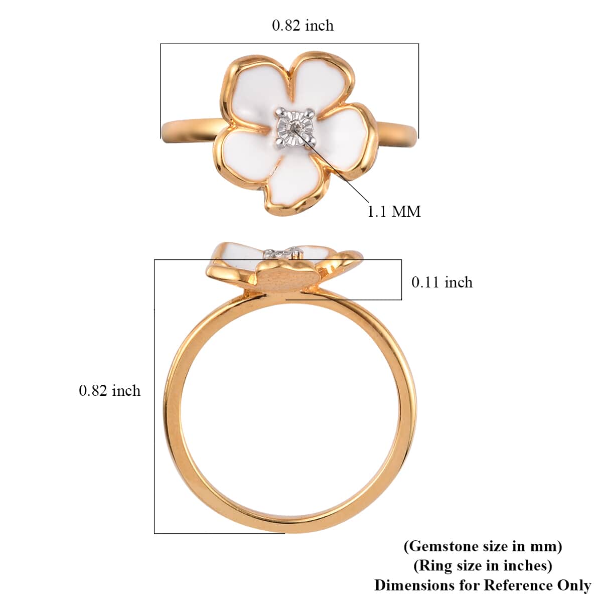 Diamond and Enameled Accent Floral Ring in 14K Yellow Gold Over Sterling Silver (Size 11.0) image number 5