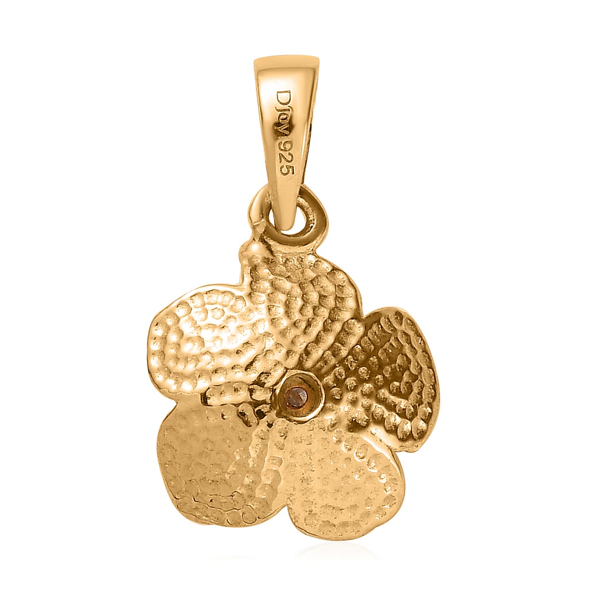 Diamond Accent and Enameled Floral Pendant in 14K Yellow Gold Over Sterling Silver