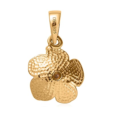 Diamond Accent and Enameled Floral Pendant in 14K Yellow Gold Over Sterling Silver