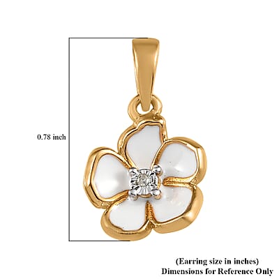 Diamond Accent and Enameled Floral Pendant in 14K Yellow Gold Over Sterling Silver