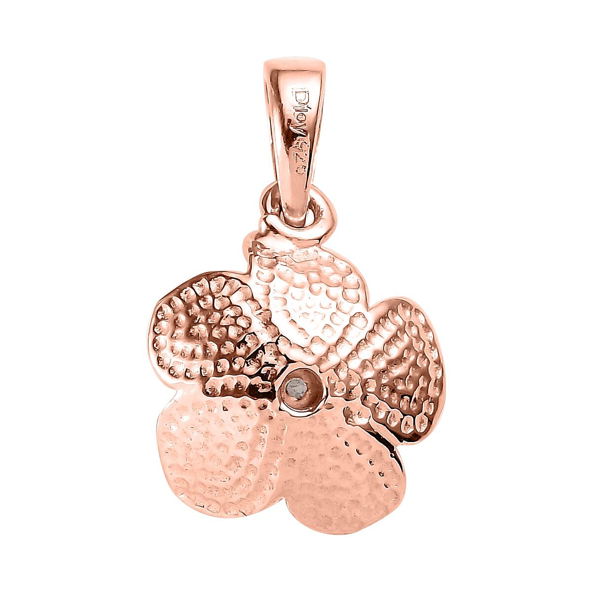 Diamond Accent and Enameled Floral Pendant in 14K Rose Gold Over Sterling Silver
