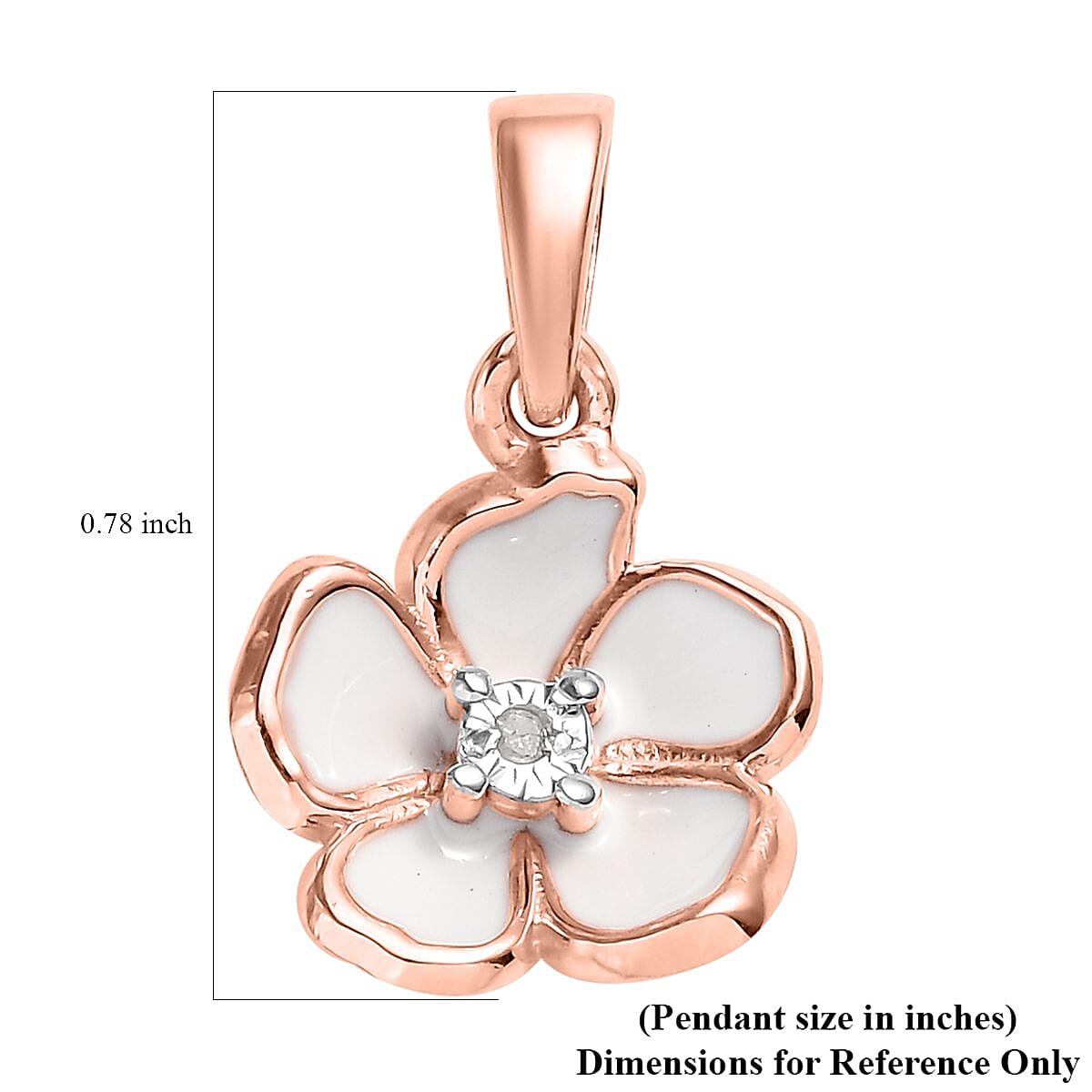 Diamond Accent and Enameled Floral Pendant in 14K Rose Gold Over Sterling Silver