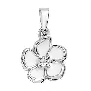 Diamond Accent and Enameled Floral Pendant in Platinum Over Sterling Silver