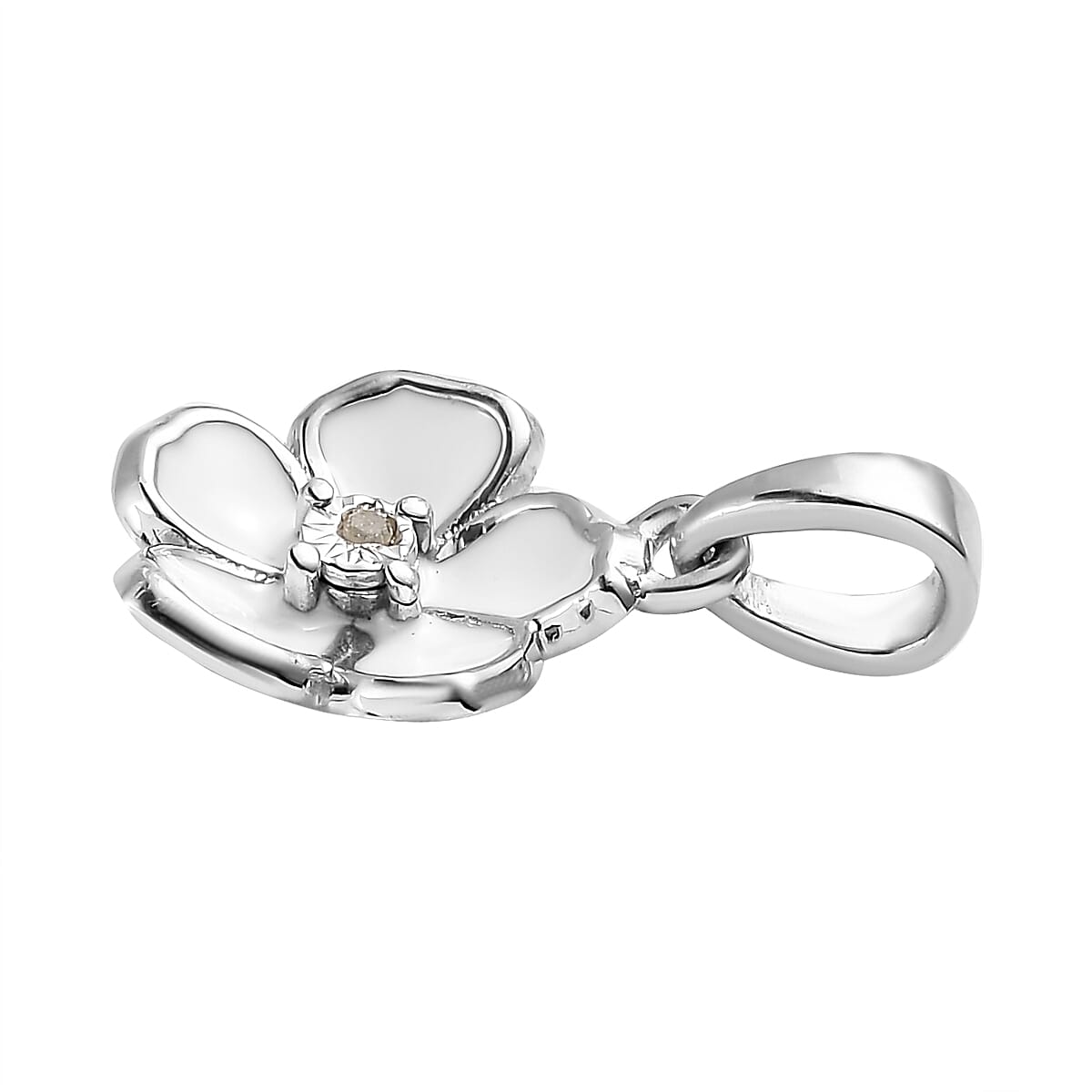 Diamond Accent and Enameled Floral Pendant in Platinum Over Sterling Silver image number 3