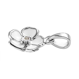 Diamond Accent and Enameled Floral Pendant in Platinum Over Sterling Silver