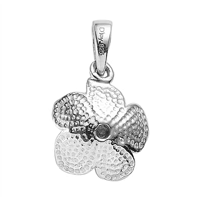 Diamond Accent and Enameled Floral Pendant in Platinum Over Sterling Silver