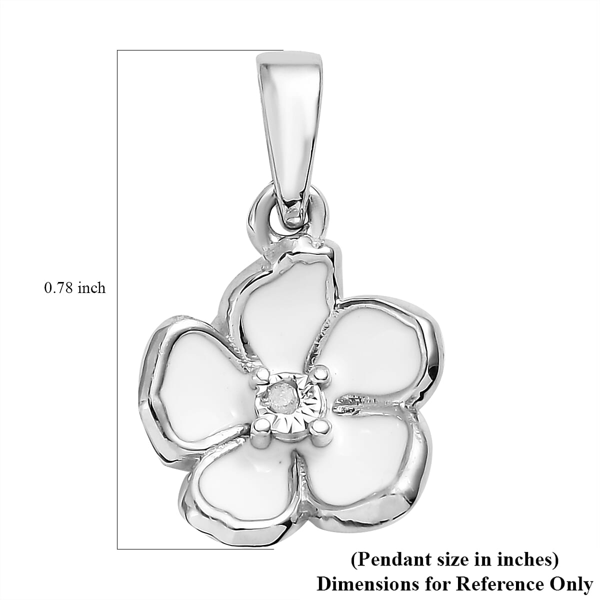 Diamond Accent and Enameled Floral Pendant in Platinum Over Sterling Silver