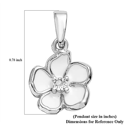 Diamond Accent and Enameled Floral Pendant in Platinum Over Sterling Silver
