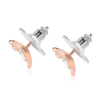 Diamond Accent and Enameled Floral Earrings in 14K Rose Gold Over Sterling Silver