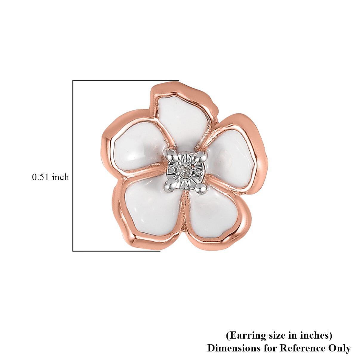 Diamond Accent and Enameled Floral Earrings in 14K Rose Gold Over Sterling Silver