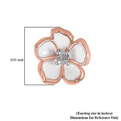 Diamond Accent and Enameled Floral Earrings in 14K Rose Gold Over Sterling Silver