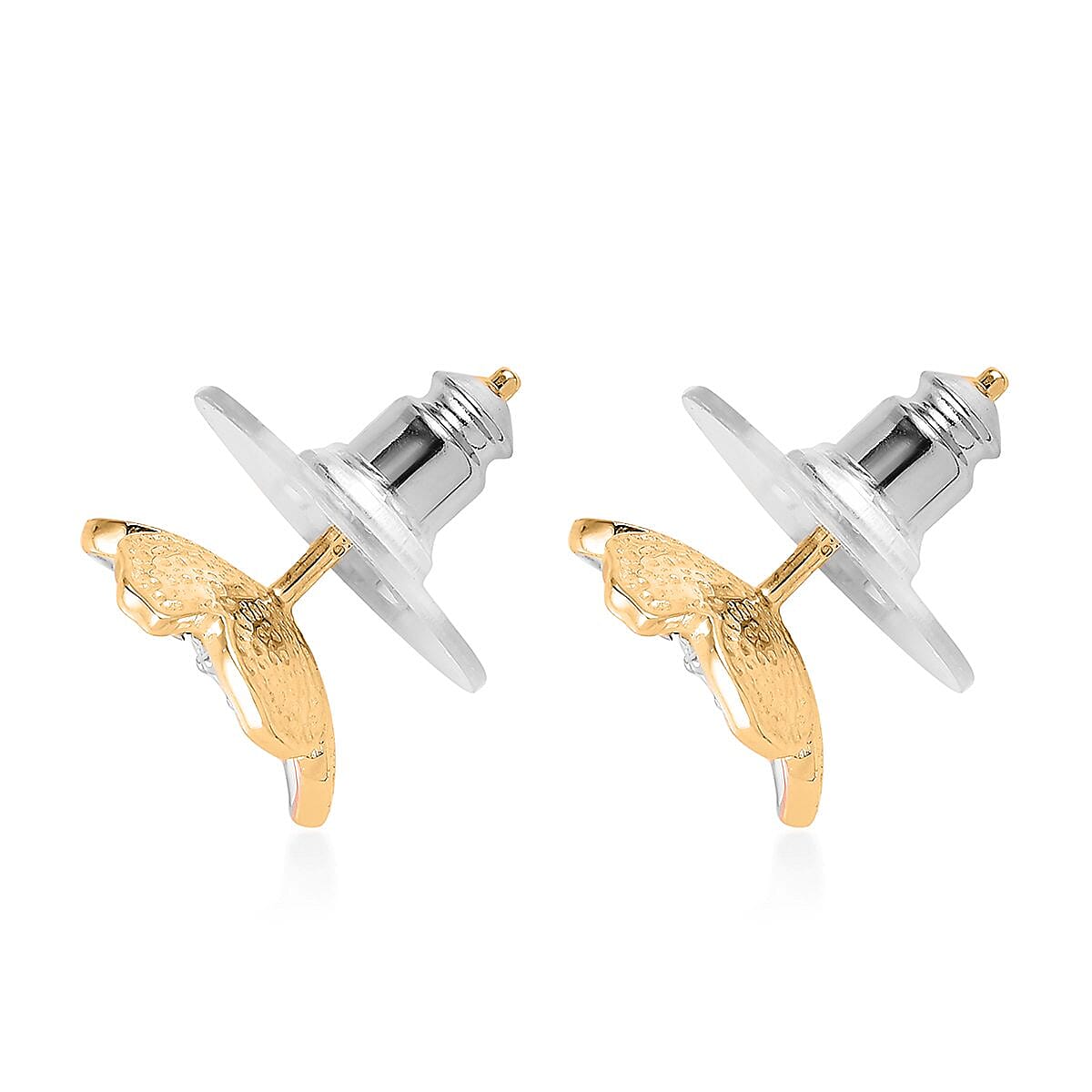 Diamond Accent and Enameled Floral Earrings in 14K Yellow Gold Over Sterling Silver image number 3