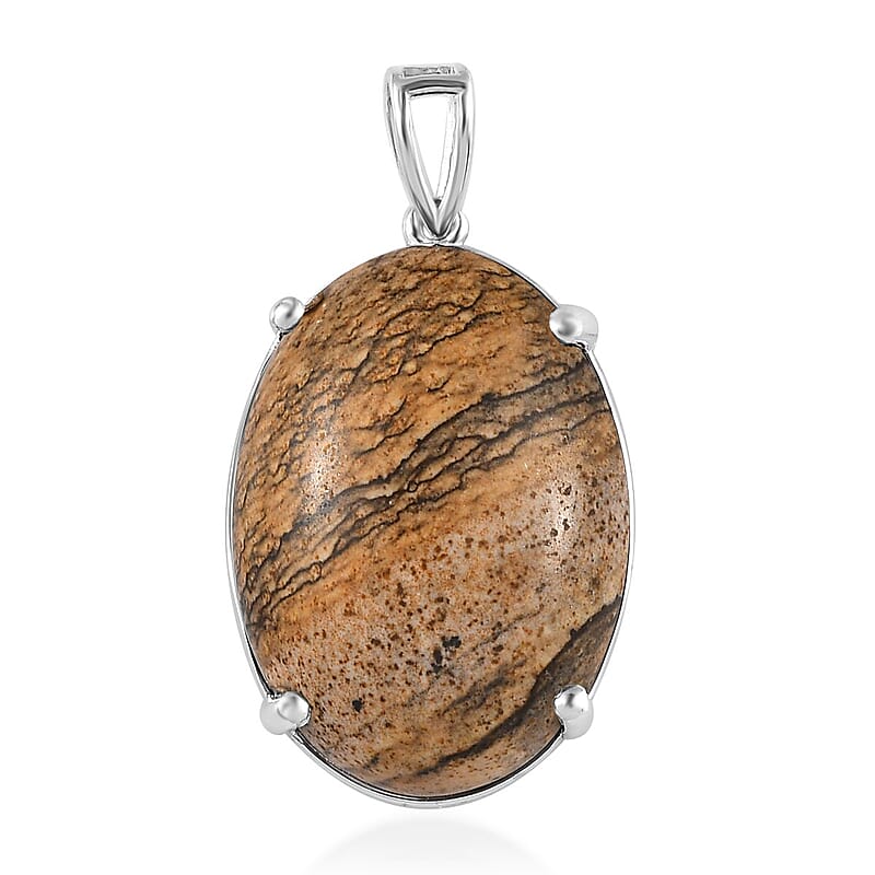 Silver Leaf Jasper 20.25 ctw Solitaire Pendant without Chain in Sterling Silver