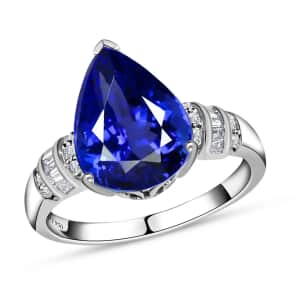 Rhapsody 950 Platinum AAAA Tanzanite and E-F VS2 Diamond Ring, Tanzanite Ring, Platinum Ring, Diamond Accents 7.35 Grams 5.75 ctw