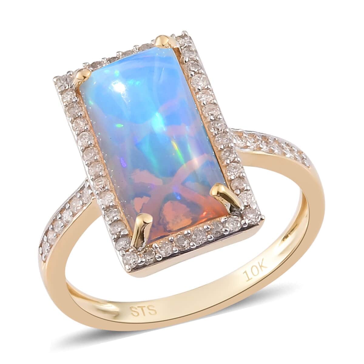 10K Yellow Gold AA Ethiopian Welo Opal and Diamond Ring (Size 7.0) 3.45 Grams 2.80 ctw image number 0