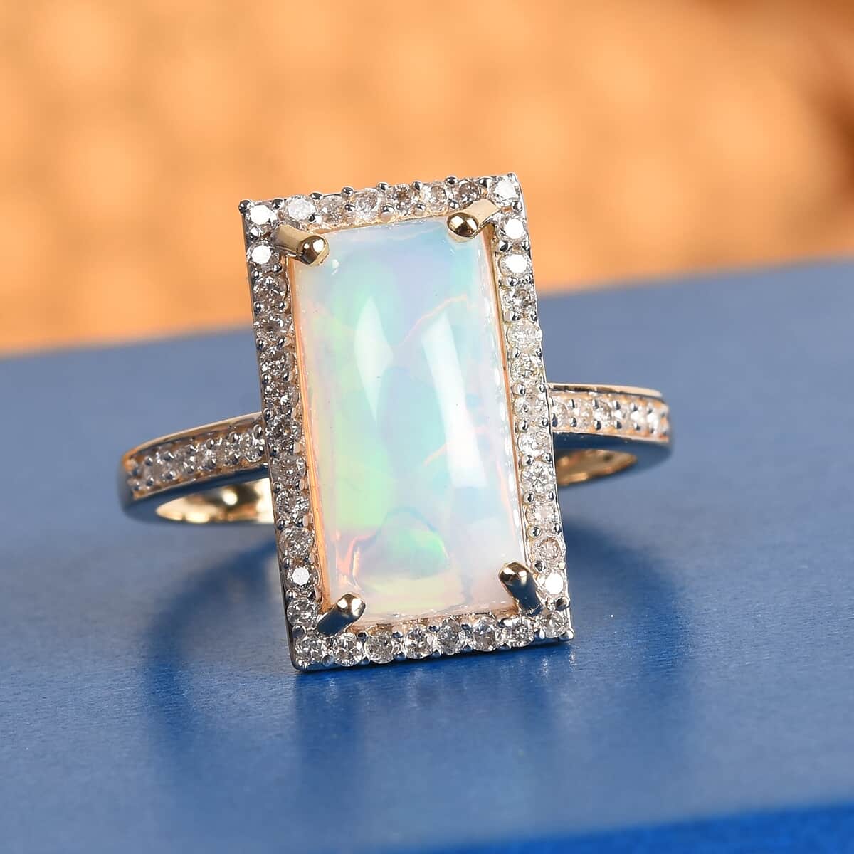 10K Yellow Gold AA Ethiopian Welo Opal and Diamond Ring (Size 7.0) 3.45 Grams 2.80 ctw image number 1