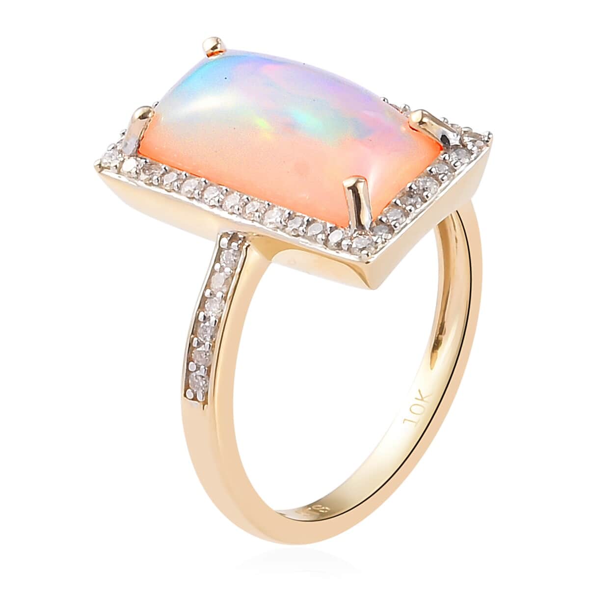 10K Yellow Gold AA Ethiopian Welo Opal and Diamond Ring (Size 7.0) 3.45 Grams 2.80 ctw image number 3