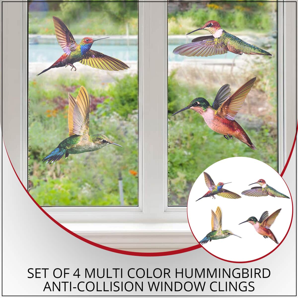 Set of 4 Multi Color Hummingbird Anti-Collision Window Clings image number 1