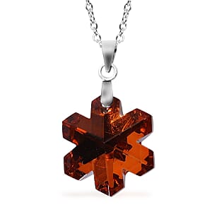 Set of 5 Orange Austrian Crystal Heart, Butterfly, Shell, Star, Heart and Fancy Shape Pendants Necklace 20-22 Inches in Silvertone