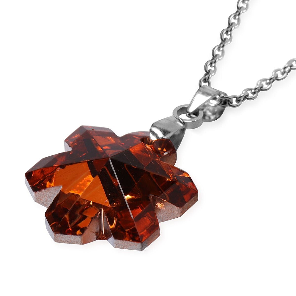 Set of 5 Orange Austrian Crystal Heart, Butterfly, Shell, Star, Heart and Fancy Shape Pendants Necklace 20-22 Inches in Silvertone