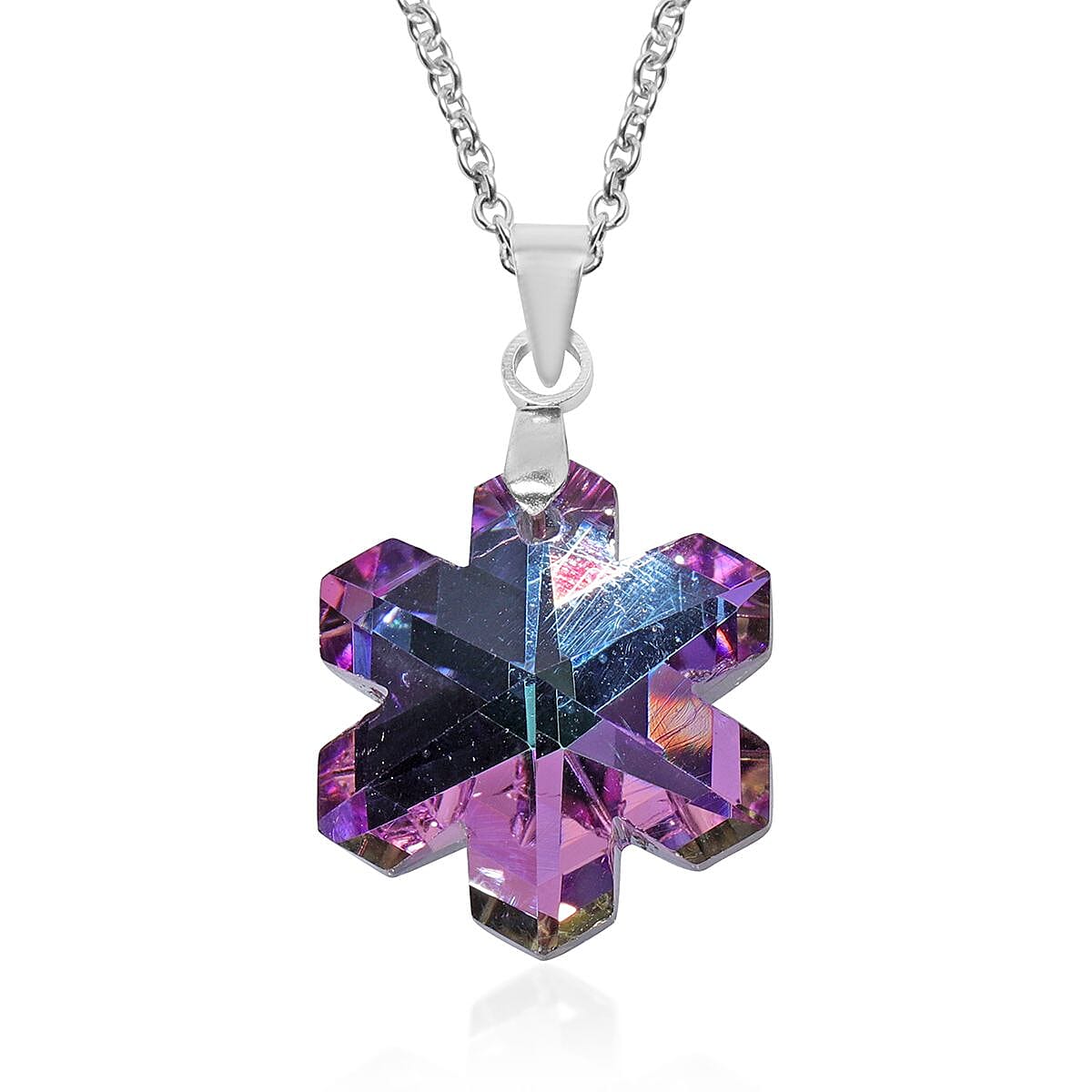 Set of 5 Purple Color Austrian Crystal Heart, Butterfly, Shell, Star, Heart and Fancy Shape Pendants Necklace 20-22 Inches in Silvertone image number 3