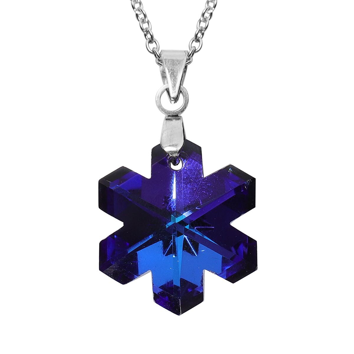 Set of 5 Blue Austrian Crystal Heart, Butterfly, Shell, Star, Heart and Fancy Shape Pendants Necklace 20-22 Inches in Silvertone image number 3