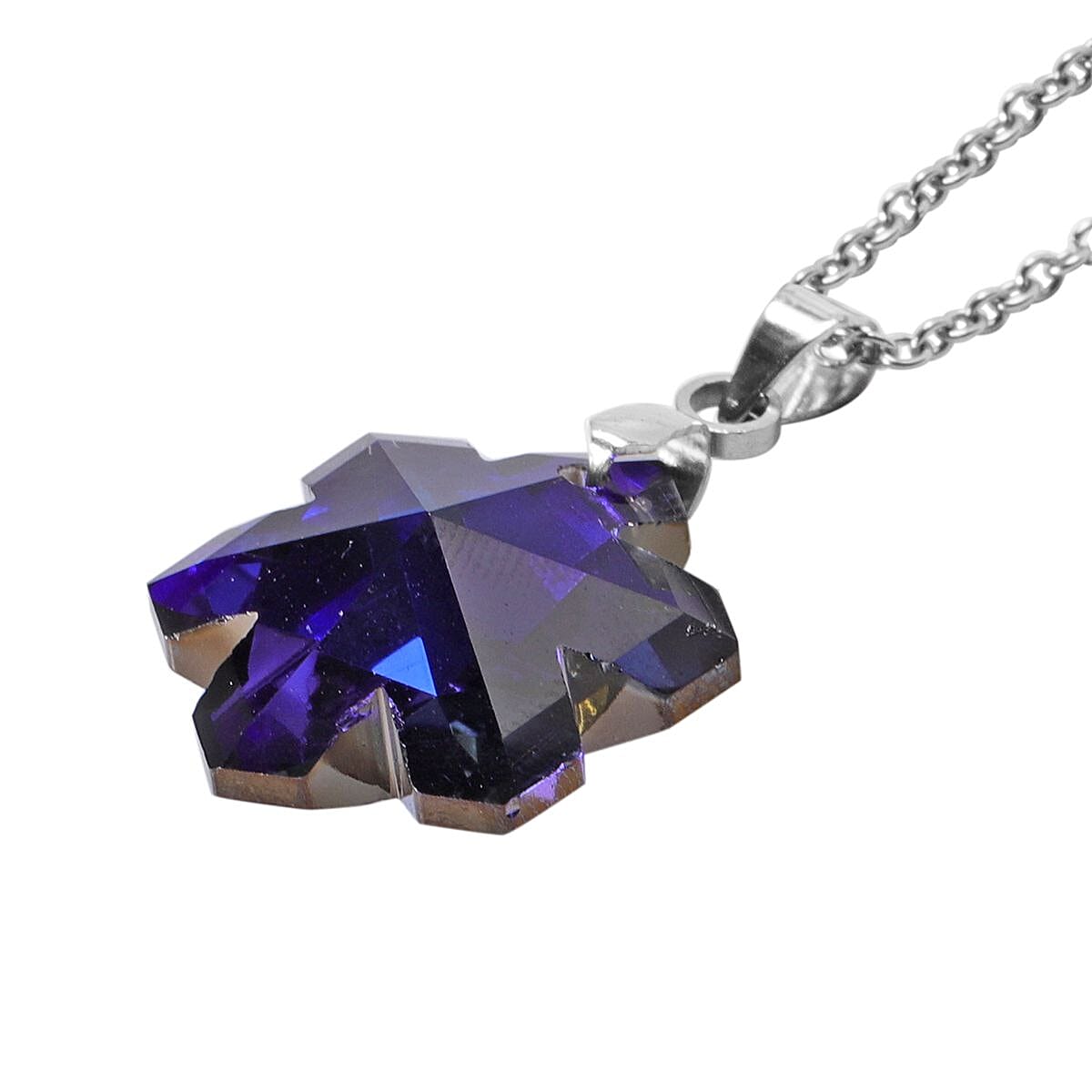 Set of 5 Blue Austrian Crystal Heart, Butterfly, Shell, Star, Heart and Fancy Shape Pendants Necklace 20-22 Inches in Silvertone image number 4