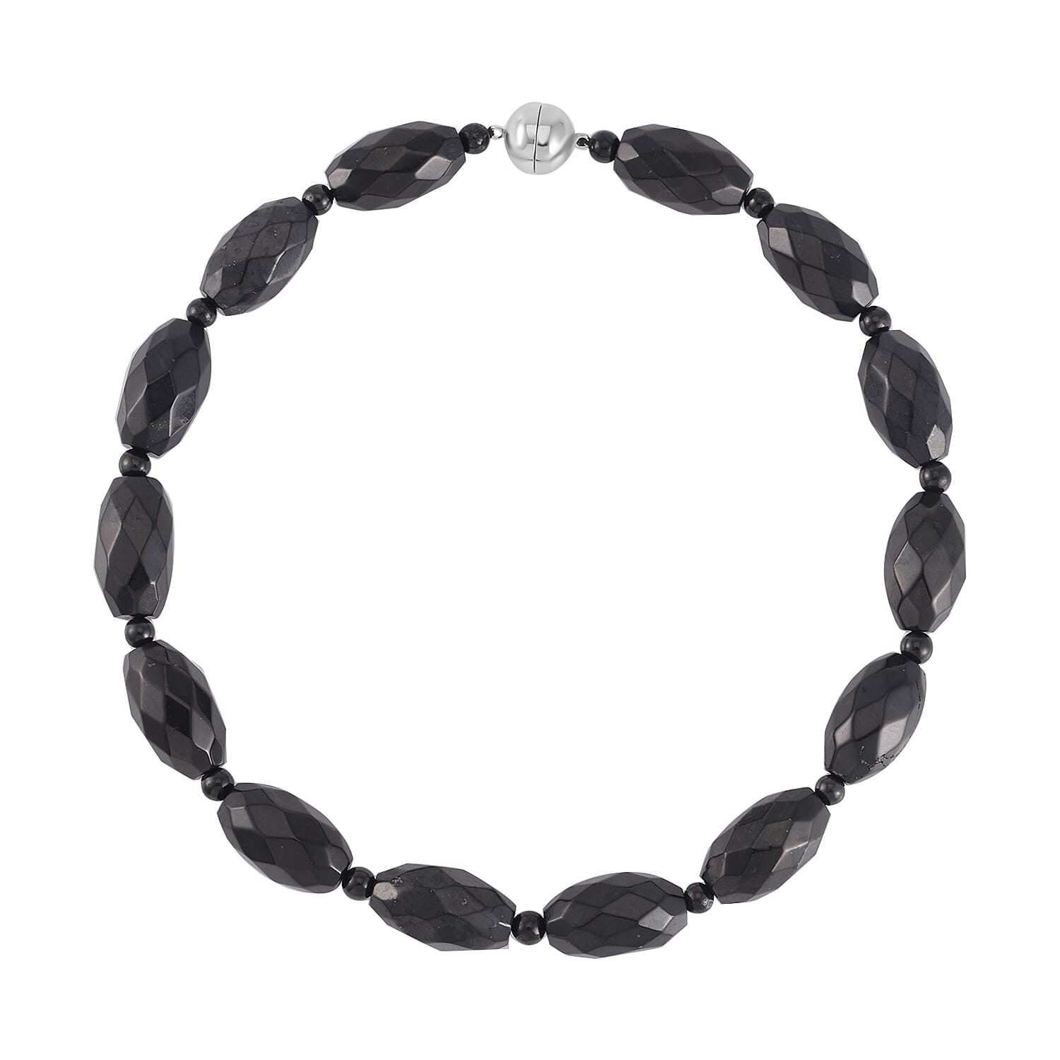 Shungite Faceted Beaded Necklace 18 Inches in Sterling Silver 568.00 ctw