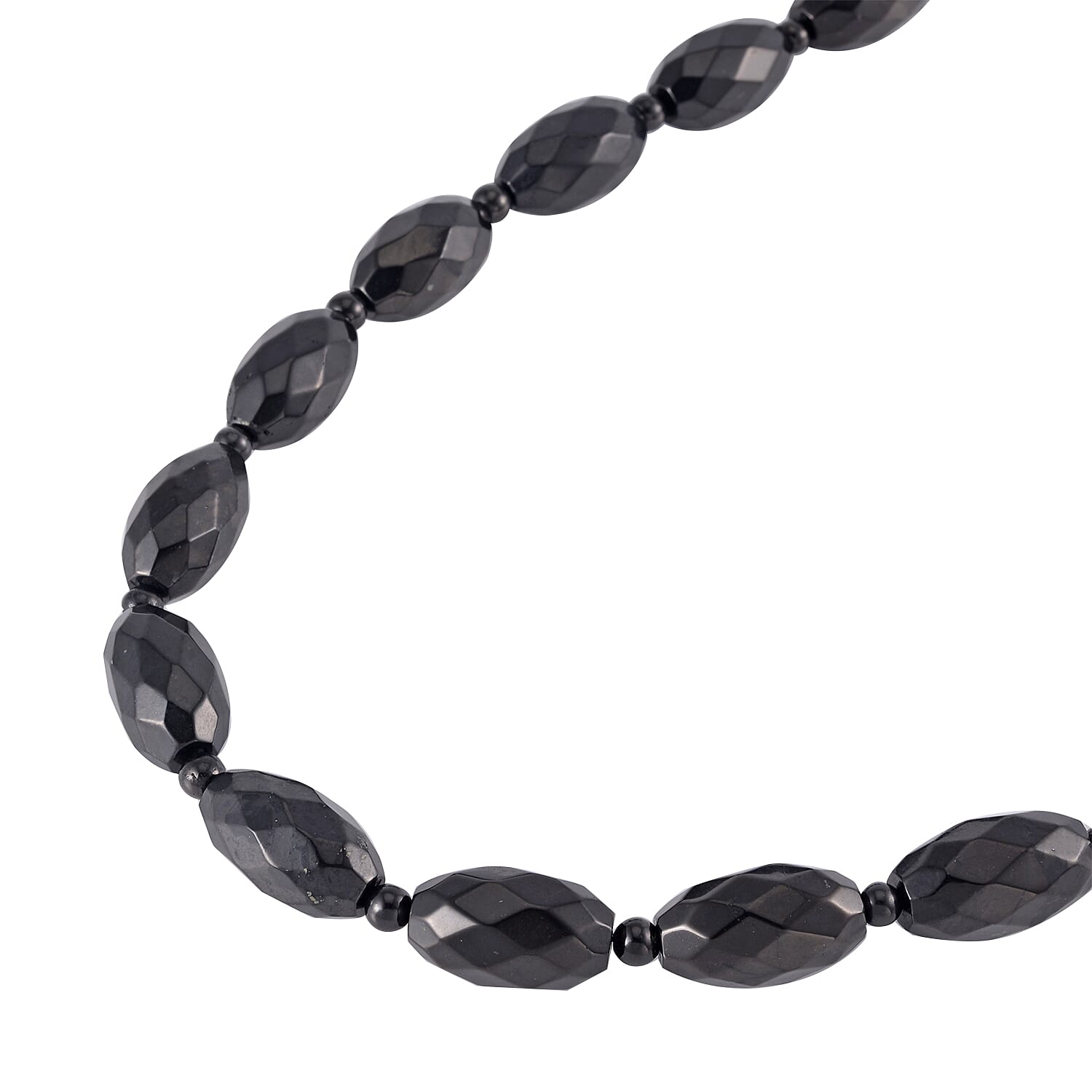 Shungite Faceted Beaded Necklace 18 Inches in Sterling Silver 568.00 ctw