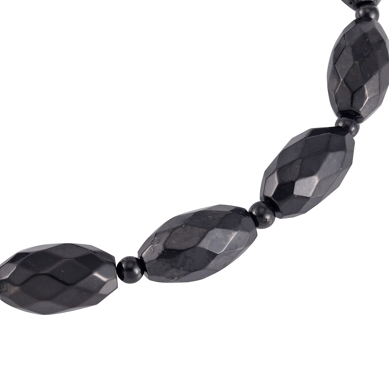 Shungite Faceted Beaded Necklace 18 Inches in Sterling Silver 568.00 ctw