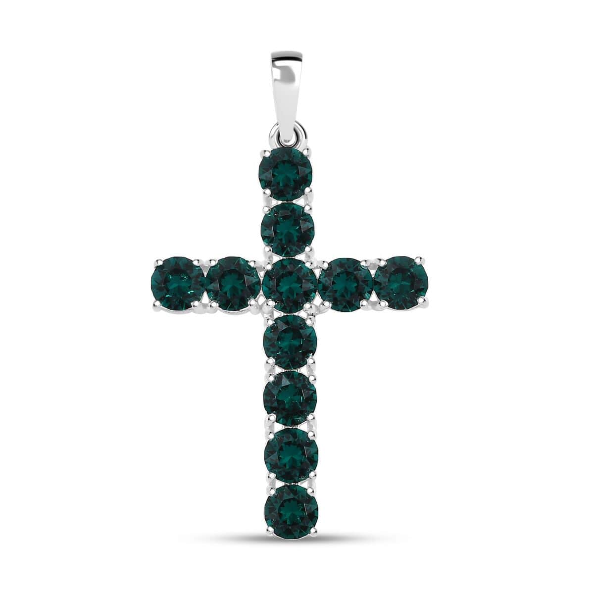 J Francis Embellished with Emerald Color Crystal by Swarovski Cross Pendant in Sterling Silver image number 0