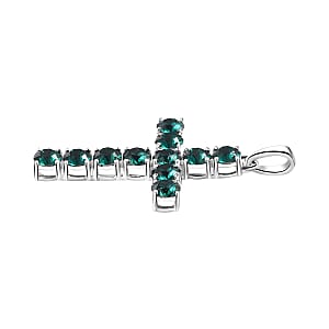 J Francis Embellished with Emerald Color Crystal by Swarovski Cross Pendant without Chain in Sterling Silver