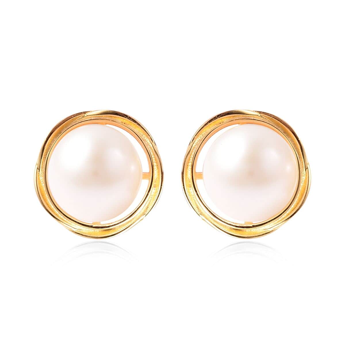 White Freshwater Pearl Stud Earrings in 14K Yellow Gold Over Sterling Silver image number 0