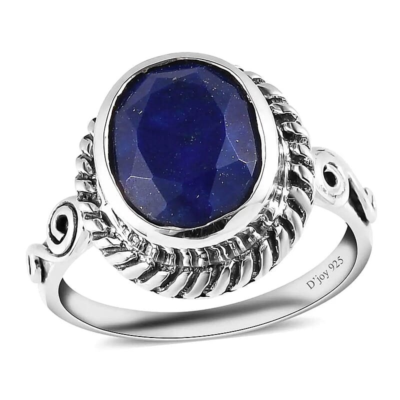 D'Joy Artisan Crafted Lapis Lazuli 3.00 ctw Solitaire Ring in Sterling Silver (Size 10.0)