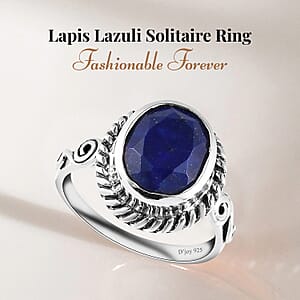 D'Joy Artisan Crafted Lapis Lazuli 3.00 ctw Solitaire Ring in Sterling Silver (Size 10.0)