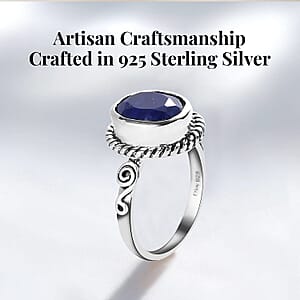 D'Joy Artisan Crafted Lapis Lazuli 3.00 ctw Solitaire Ring in Sterling Silver (Size 10.0)