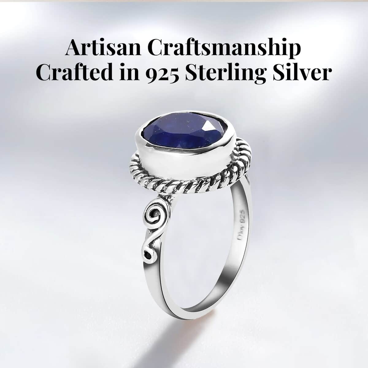 Artisan Crafted Lapis Lazuli Solitaire Ring in Sterling Silver (Size 10.0) 3.00 ctw image number 3