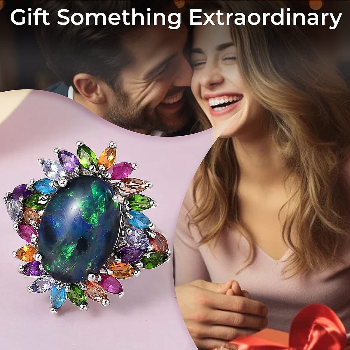 Boulder Opal Triplet, Multi Gemstone Flower Ring in Platinum Over Sterling Silver, Statement Rings For Women (Size 10.0) 5.65 ctw image number 3