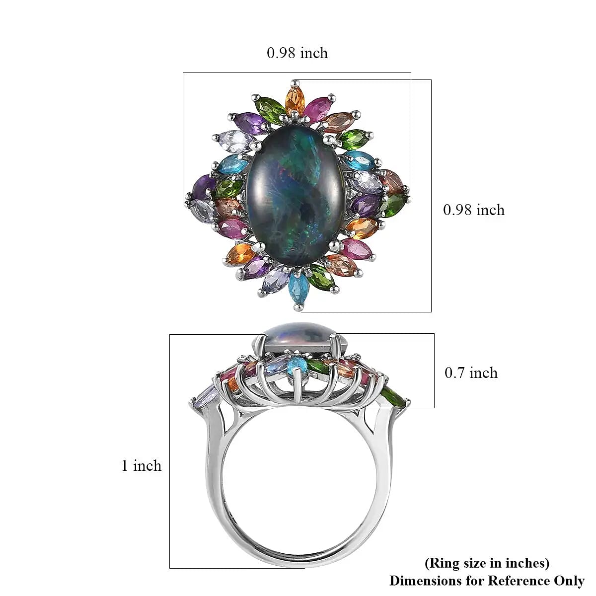 Boulder Opal Triplet, Multi Gemstone Flower Ring in Platinum Over Sterling Silver, Statement Rings For Women (Size 10.0) 5.65 ctw image number 6