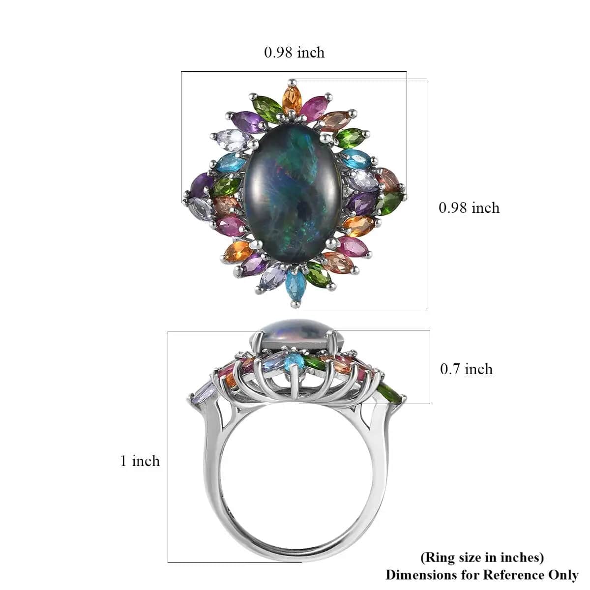 Boulder Opal Triplet, Multi Gemstone Flower Ring in Platinum Over Sterling Silver, Statement Rings For Women (Size 5.0) 5.65 ctw image number 6