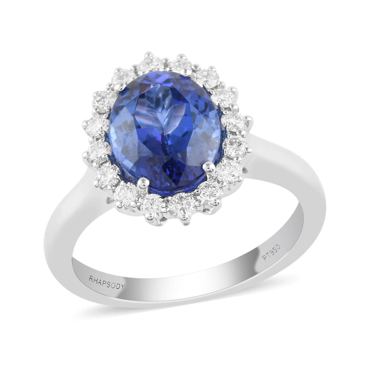 RHAPSODY 950 Platinum AAAA Tanzanite and E-F VS Diamond Halo Ring (Size 7.0) 7 Grams 3.65 ctw image number 0